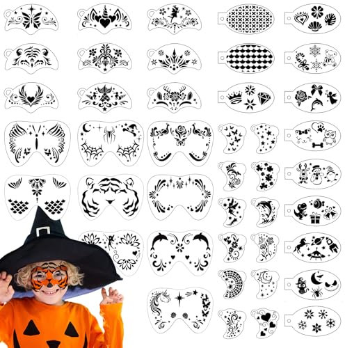 OOTSR 42 Stk Wiederverwendbare Schmink Schablonen für Kinder, Tattoo-Schablonen für Gesicht und Körper, Kreativität Tattoo Schablon für Halloween Schminke Partys