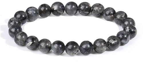 XIANNVXI Labradorit Armband 8mm Perlen Schwarz Perlenarmband Kristalle Armband Echte Labradorit Stein Armbänder Damen Geschenk für Mama