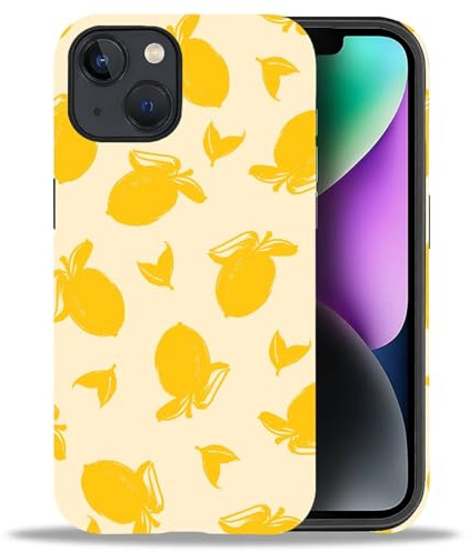 artslion Kompatibel mit iPhone 14 Hülle 6,1 Zoll, Gelbe Zitrone Muster Schock und Kratzer resistent 360 Grad SchutzHülle für iPhone 14