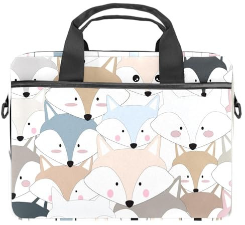 Laptoptasche mit Comic-Cartoon-Füchskopfmuster, tragbar, Umhängetasche, Kuriertasche, Aktentasche mit Tragegriff, 33 - 14 Zoll (33 - 35,6 cm)