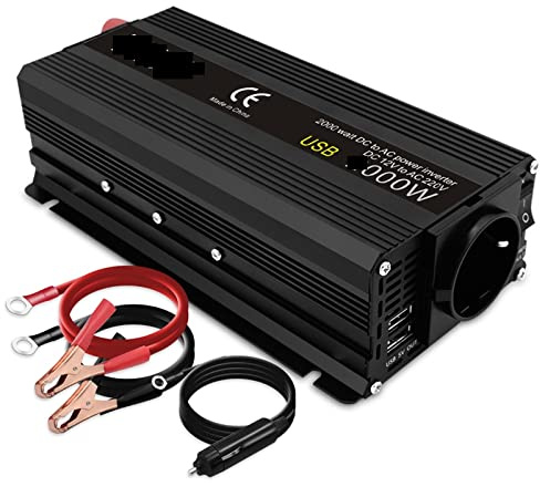 EDEDE Inversor de Corriente Inversor de Coche 12V 220 Potencia 500W/1500W/2000W Convertidor 2 USB Socket 12 Voltios Auto Inversor Transformador Solar(3000W)