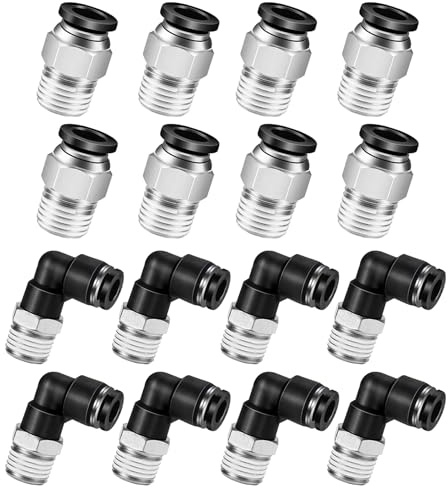 HAXIHA 16 Stück Winkel und gerade Kombination,6mm Rohr auf 1/4-NPT Außengewinde Steckverschraubungen,Gerade und 90-Grad-Winkel,PC-1/4-N2+PL-1/4-N2 Pneumatische Schnellkupplungen