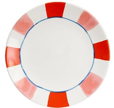 Blond Amsterdam Frühstücksteller Streifen Rosa Rot, 22cm | Keramik, Streifen Design, Für Frühstück & Brunch, Mikrowellengeeignet, Handwäsche empfohlen