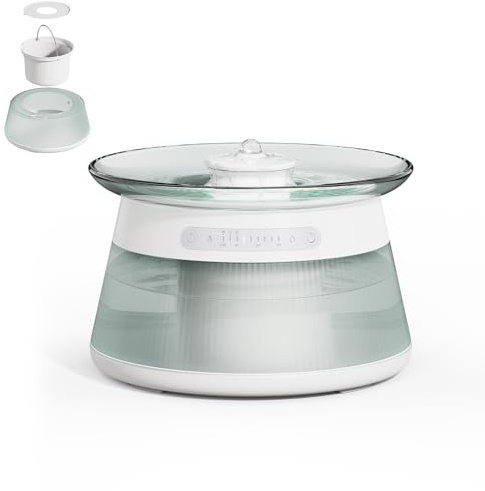 GOYJOY Glass Smart Cat Water Fountain for Drinking,4000 mAh,Filterless&Wireless Pet Water Fountain No Filter,Ultra Silent Cat Fountains,Separation Design