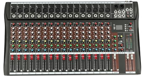 16-Channel Audio Mixer, Professional Mixer Sound Board Console Desk System Interface Digital USB Computer MP3, Input 48V Phantom Power Stereo DJ Mixers for Recording,Live Streaming,Podcasting,Karaoke