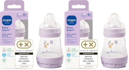 MAM Easy Start Anti-Colic Babyflasche (160 ml), besonders gut akzeptierte Milchflasche, Baby Trinkflasche mit Bodenventil gegen Koliken & Sauger Größe 1, 0+ Monate, Reh (Packung mit 2)