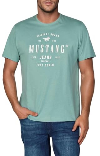 MUSTANG Tshirt Herren Regular Fit Rundhals Kurzarm Sommer Tee Shirt | Logoprint Baumwolle Schwarz Weiß Blau Grau Grün S M L XL XXL 3XL 4XL 5XL 6XL