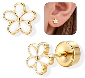 Adramata Ohrstecker Silber 925 Hypoallergen Ohrringe Mädchen Kinder Damen | Flatback Ohrringe Silber 925,Klein Schmetterling Blumen Herz Ohrstecker Gold Ohrringe Stecker für Kinder Mädchen