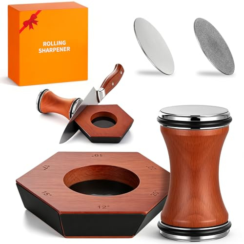 Affilacoltelli Professionale con 2 Lame di Ricambio in Diamante Industriale, Angoli di Affilatura 12°/15°/17°/19°/22°/25°, Doppia Faccia Diamante Grana 400/1000, per Coltelli da Cucina e da Esterno