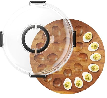 Wood Deviled Eierplatte Mit Deckel, 24 Löcher Rund Teufels-Eierablage, Servierbehälter, Charcuterie, Halter, Für Party, Zuhause, Küche, Buffet, Vorspeisen, Arbeitsplatte