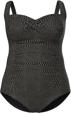 Ulla Popken Damen große Größen Übergrößen Plus Size Badeanzug, Metallic, Softcups, Powermesh-Vorderfutter schwarz 48 836116100-48