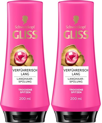 Gliss Spülung Verführerisch lang (200 ml), Haarspülung repariert geschädigte Haarlängen, Conditioner pflegt trockene Spitzen (Packung mit 2)
