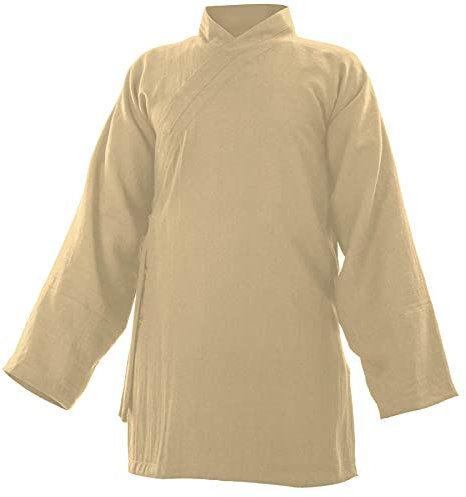 Baumwolle (Leicht) Kung Fu & Tai Chi Shirt Diagonaler Kragen Langarm - Taiji Anzug Beige 175