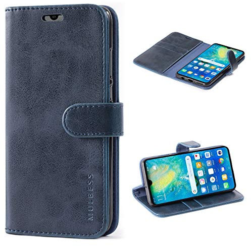 Mulbess Handyhülle für Huawei P30 Lite Hülle Leder, Huawei P30 Lite Handy Hülle, Vintage Flip Handytasche Schutzhülle für Huawei P30 Lite New Edition Case, Navy Blau