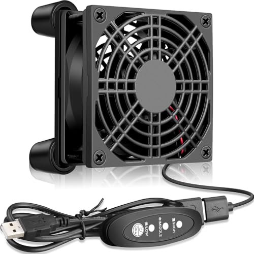 GDSTIME Quiet 80mm USB Router Cooler Fan with Speed Controller, DC 5V Brushless Computer Case Fan for Modem Mini PC TV Box DVR PlayStation Xbox Computer Cabinet Cooling