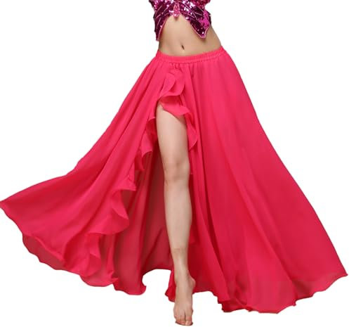 Baisdan Gonna Lunga per Danza del Ventre, in Chiffon, con Spacco, per Pratica di Danza, Rosa, Taglia Unica