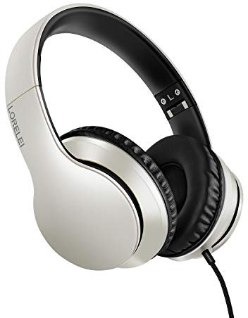 LORELEI X6 Over-Ear-Kopfhörer mit Mikrofon, Leichter Faltbarer und tragbarer Stereo-Bass-Kopfhörer mit 1,45 m No-Tangle, kabelgebundene Kopfhörer für Smartphone-Tablet MP3 / 4 (Shallow Gold)