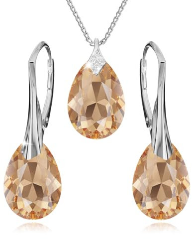 Ohrringe Silber 925 Hängend - Kette Damen mit Anhänger - Schmuck Set für Sie - mit Kristallen - Ohrringe Hängend und Halskette Damen Silber 925 in Form eines Tropfes (Light Colorado Topaz)