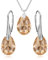 Ohrringe Silber 925 Hängend - Kette Damen mit Anhänger - Schmuck Set für Sie - mit Kristallen - Ohrringe Hängend und Halskette Damen Silber 925 in Form eines Tropfes (Light Colorado Topaz)
