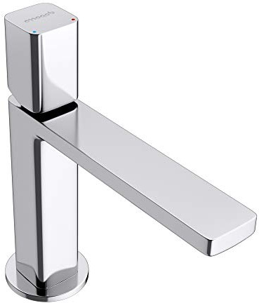 Mai & Mai Waschtischarmatur Silber 19,6 cm Einhebelmischer aus Messing | Wasserhahn Bad, Waschtisch-Einhebelmischer, eckiges Design, DIN-Anschlüsse WAO-7901