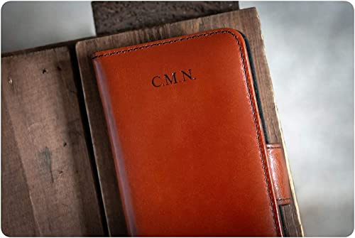 Ed Hicks Custom Personalised iPhone SE 2020 2nd Gen Genuine Leather Wallet Phone Flip Case- monogrammed and engraved with your choice of Initials, Name or Short Message- Vintage Brown and Black