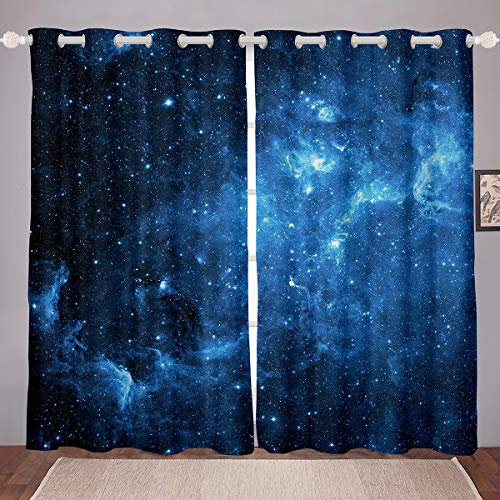 Tbrand Galaxis Vorhänge Weltraum Fenstervorhang 137x117cm für Kinder Jungen Mädchen Weltraumuniversum Blickdichte Vorhänge Blau Dekor Dekorativ