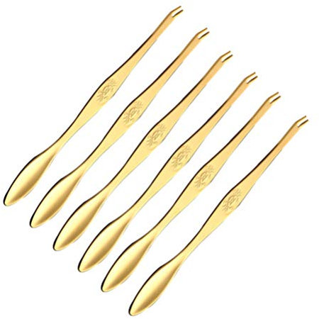 Angoily 6 Piezas Tenedores de Mariscos de Acero Inoxidable Utensilios para marisco Selecciones de Langosta Cocina Picnic Mariscos Herramientas Dorado