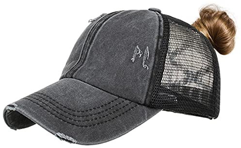 TMEOG Baseball Cap Damen Basecap Frauen Kappe mit Netz Pferdeschwanz Cap mit Loch für Zopf Baseballkappe Sommer Cappy Unifarben Sportkappe Atmungsaktiv(Schwarz)