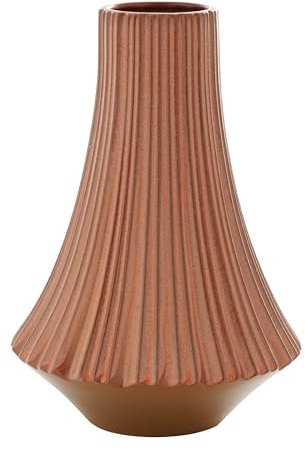 Deco 79 Dekorative Keramikvase, gerippte Tafelvase, Blumenvase für Heimdekoration, 22,9 x 22,9 x 33 cm, Orange