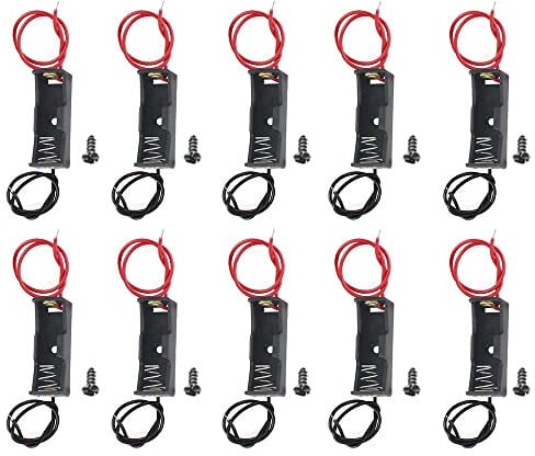 23A Battery Holder, 12V A23 Black Plastic Battery Case Holder with Black and Red Wire Leads (Pack of 10)