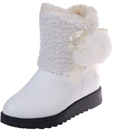 NOAGENJT Stivali Di Gomma Pioggia Alti Stivali da donna in cotone corto con fiocco Stivali caldi da donna in velluto Stivali bassi con palla e stivali da donna Stivali Pelle Zeppa