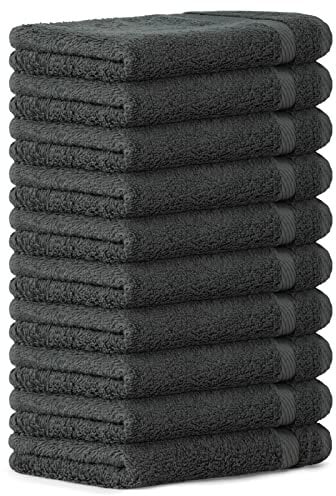 Luckytowel 10er Set Gästehandtücher 30x50 cm 100% Baumwolle, 600g/m² Oeko-Tex Gästetuch-Set 10er Pack Anthrazit