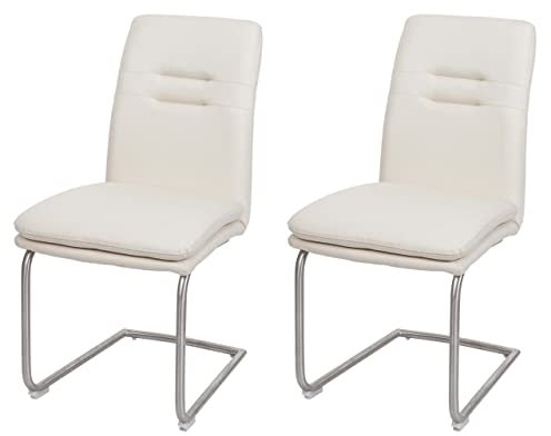 Mendler 2er-Set Esszimmerstuhl HWC-H70, Küchenstuhl Freischwinger Stuhl, Stoff/Textil Edelstahl gebürstet - Creme-beige
