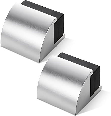 Door Stoppers, Floor Mounted Door Stops Rubber Black Door Stop Modern Chrome Silver Door Stopper Solid Metal Doorstop Wall Protector with Bumper Buffer and Fixings, 2 Pack
