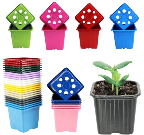 HYDROPLANETE Vasetti per Semina – 8x8x7cm - Giallo, Verde, Rosso, Viola, Blu, ecc... – Realizzati in Francia – Confezioni da 24 50 100 unità - Vasetti di Plastica Riutilizzabili per Semina e Giovani