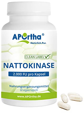 APOrtha® Nattokinase 100 mg, 60 vegane Kapseln mit je 100 mg (20.000 FU/g) | durch natürliche Fermentation gewonnen, hochdosiert, laktosefrei, glutenfrei, GMO-frei, vegan ohne Zusatzstoffe