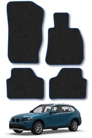 BMW X1 (2009-2015) Carpet Car Mats | Blue Edge Trim Tailored Fit Floor Mats Full Coverage Protection Accessories Easy Clean Anti Slip Made in the UK