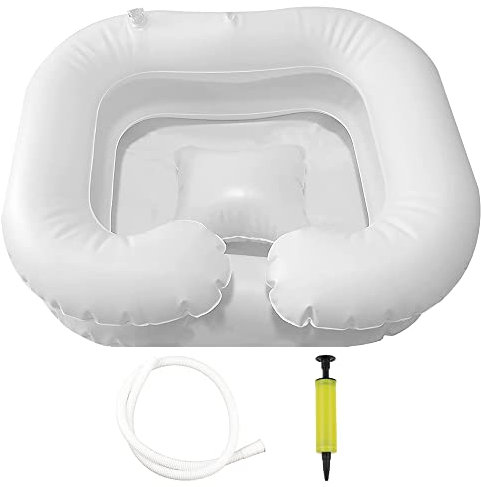 CHEVVY Lavatesta Gonfiabile con Tubo di Scarico e Cuscino Lavabo Mobile Portatile 60 x 55 x 22 CM Lavatesta Portatile per Anziani, Incinte, Disabili, Parrucchieri