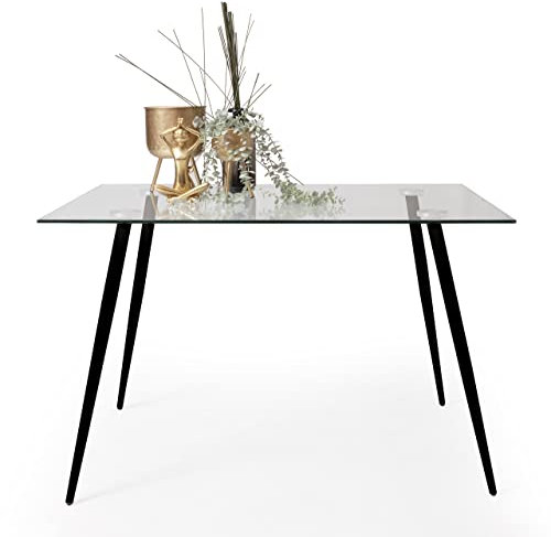Homely - Mesa de Comedor o Cocina Cairo Antique Black | Mesa de Diseño Nórdico | Mesa de Cristal | Mesa de Comedor, Cocina, Salón | Patas de Metal Color Negro | de 120x79,5 cm | Color Negro