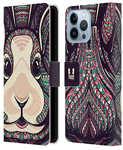Head Case Designs Conejito Caras Animales Aztecas 2 Carcasa de Cuero Tipo Libro Compatible con Apple iPhone 13 Pro MAX