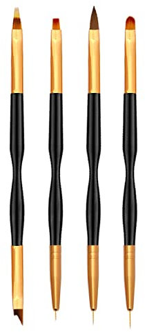 Yoezuo 4 pièces Pinceau Ongle Nail Art, Pinceaux à Ongles, Double Extrémité Nail Art Design Pinceaux Double Tête Pinceaux à Ongles pour DIY Nail Art Designs