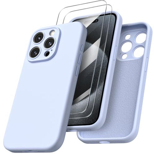 ORNARTO Compatible with iPhone 15 Pro Max Case Shockproof with 2pcs Screen Protectors, Waterproof Liquid Silicone Rubber Full Cover Protective Case for iPhone 15 Pro Max 6.7 inch-Baby Blue