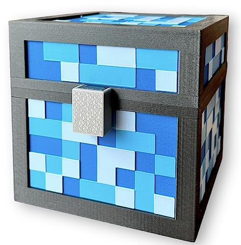 KAJAWIS Pixel Sparschwein Spardose für Kinder Minecraft-Stil Pixel 3D Box Multicoloured PLA-Biokunststoff (Blue, XL)