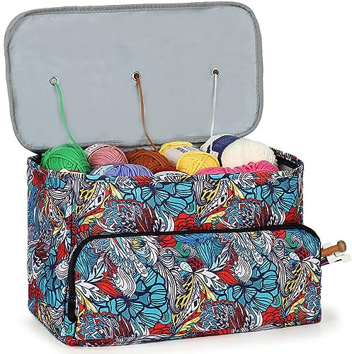 Aeelike Knitting Bags and Knitting Organizers, Yarn Bag with Hole, Large Knitting Bags for Wool and Needles Storage, Knitting Crochet Project Bag, Crochet Storage Bag for Women, Knitting Organiser Bag