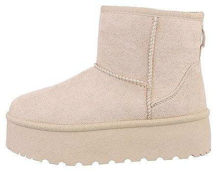 Ital Design Damenschuhe Stiefeletten Plateaustiefeletten, 88-61-, Textil, Beige, Gr. 40