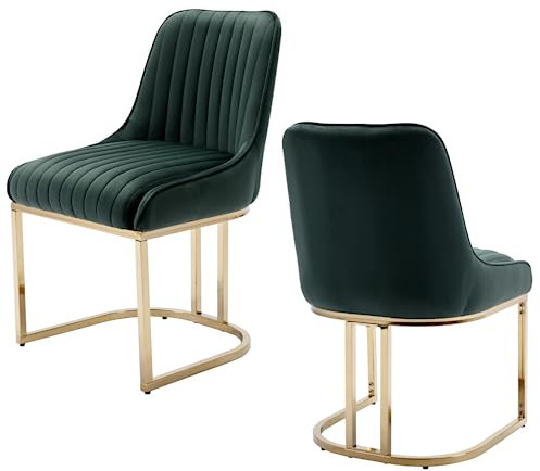 chairus Juego de 2 Sillas de Comedor Terciopelo Sillas Cocina Modernas con Patas Doradas, Sillas Restautante Elegante sin Brazos para Salón/Cafetería/Recepción, Verde