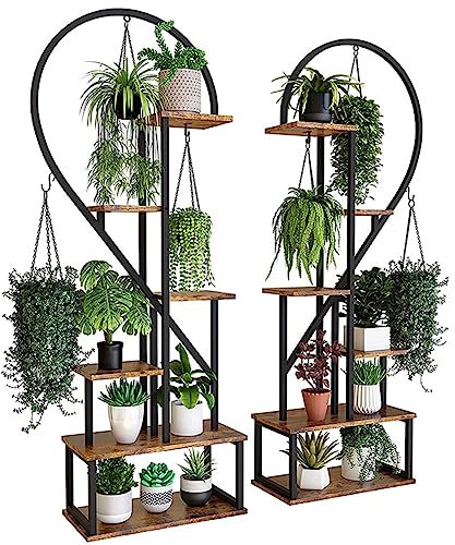 Hoher Pflanzenständer, 1/2 Stück halbherzförmiger Metall-Pflanzenständer für den Innenbereich mit Rädern für Hof, Garten, Terrasse, Balkon, Wohnzimmer, 2 Stück, Schwarz