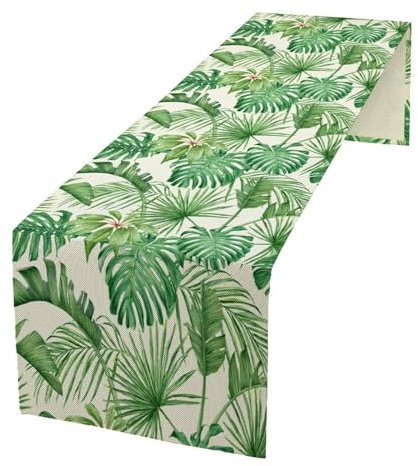 Tropical Green Plant Table Runner Botanical Banana Leaf Palm Tree Pattern Table Runner Table Cloth Decoration Dresser Garden Farmhouse Wedding Party Vacation Dinner Home 13x108 inches