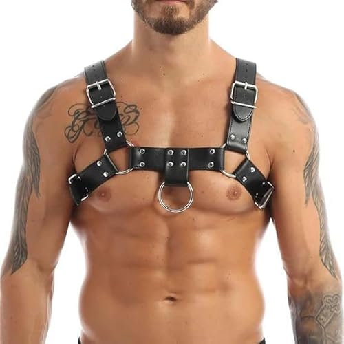 SUPKTHDY Herren Harness Körper Geschirr Body Brust Sexy Männer Unterwäsche Verstellbarer Brustgurt Leder Herren Brust Geschirr Punk Gothic Fetisch Bandage Cosplay Party Kostüme Sexy Sklave Clubwear