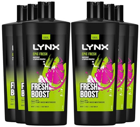 Lynx Shower Gel 12 Hours of Long Lasting Refreshing Fragrance Body Wash with Plant-Based Moisturisers for Men XXXL Size Body Cleanser for Naturally Soft Skin, 700ml (Epic Fresh, Buy 6)